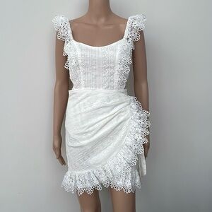 NEW LUXXEL WHITE EYELET WRAP DRESS, S